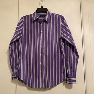 Ralph Lauren Purple and White Striped Long Sleeve Women’s Button Front Shirt,